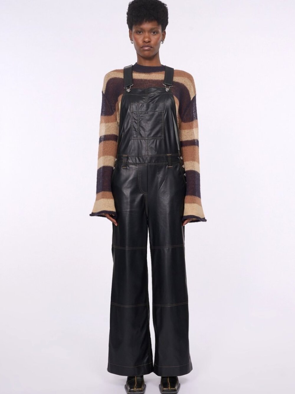 Stand Studio Vanna Dungarees Black Vegan Leather Plus XXL Like New $425